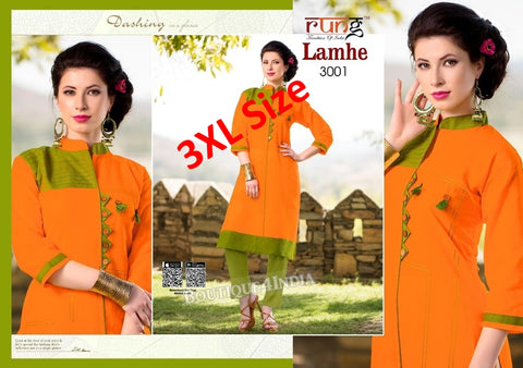 3XL Orange Cotton 3/4 Kurtis