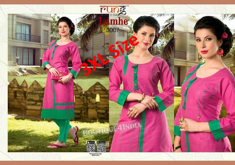 3XL Pink Cotton 3/4 Kurtis