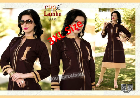 3XL Chocolate Cotton 3/4 Kurtis