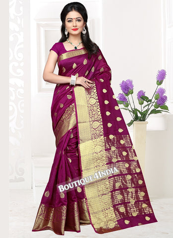 Magenta  Banarasi silk zari work Saree