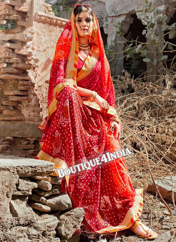 Maroon georgette Bandhani Printed Saree