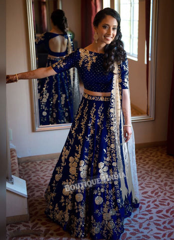 Navy taffeta silk lehenga choli