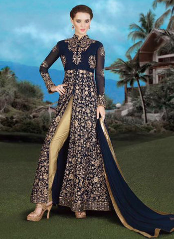 Navy blue Georgette Embroidered Anarkali Suit