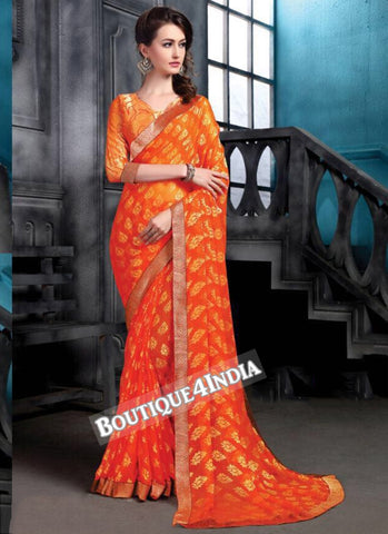 Orange Brasso Party Wear Zari Work Saree