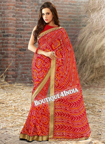 Maroon Georgette Bandhani Print Saree