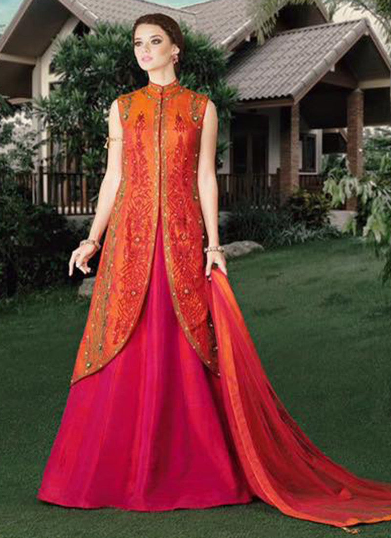 Orange Silk Bridal wear Embroidered Anarkali Suit
