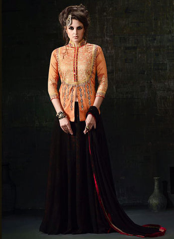 Peach Silk Embroidered Anarkali Suit