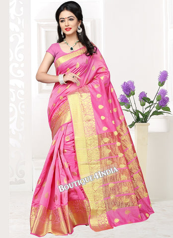 Pink Banarasi silk zari work Saree