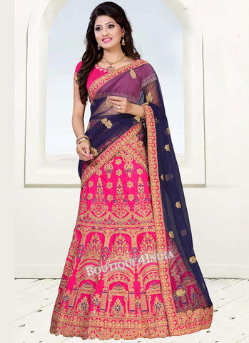 Pink Banglori silk heavy embroidery work lehenga choli