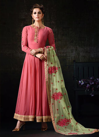 Pink Georgette Embroidered Anarkali Suit