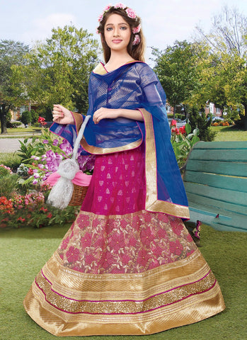Girl's Pink and golden Lehenga Choli