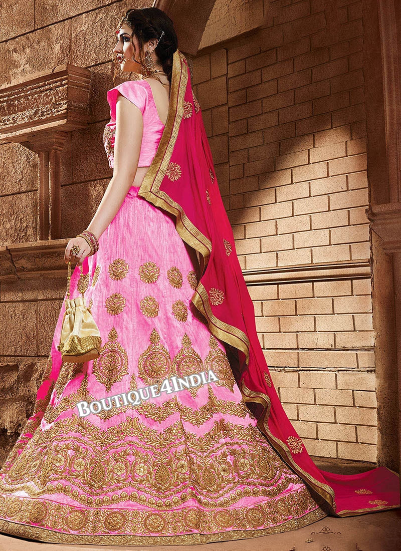 Baby Pink Satin silk reception wear lehenga choli