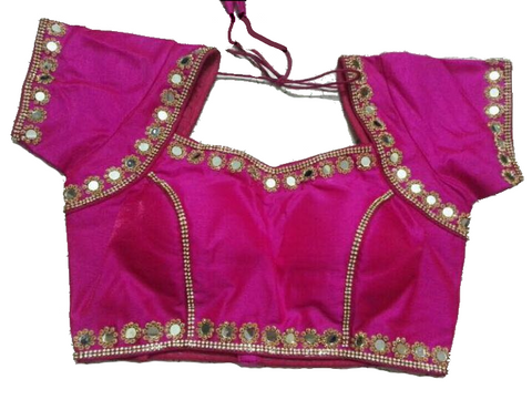 Maroon dupion silk brocade padded mirror work blouse – Boutique4India
