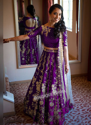 Purple taffeta silk lehenga choli