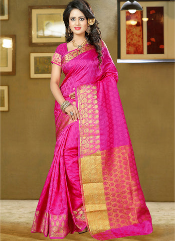 Pink Art Silk and zari work Saree
