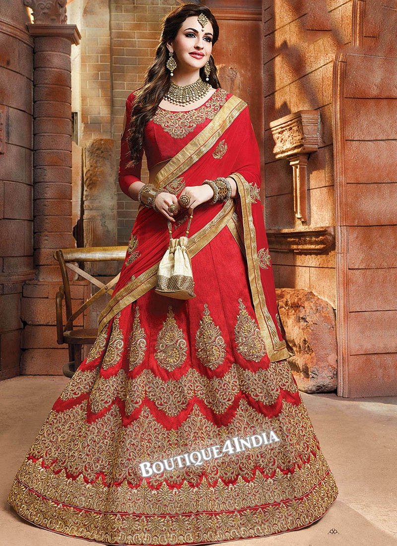 Red Satin silk reception wear lehenga choli