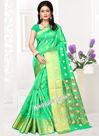Light green Banarasi silk zari work Saree