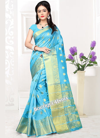 Sky blue  Banarasi silk zari work Saree