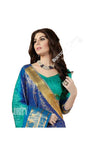Jacquard Silk Saree in Turquoise, Blue and Golden Jarri - Boutique4India Inc.
