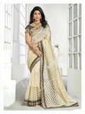 Chiffon Silk and Net Embroidered Saree in Cream and Half White - Boutique4India Inc.