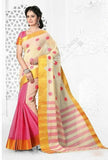 Cotton Silk Casual Saree in Pink, Half White, Golden - Boutique4India Inc.