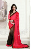 Reversible Silk and Faux Georgette Saree in Brown and Pink - Boutique4India Inc.