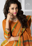 Ravishing Cotton Silk Saree in Orange and Golden - Boutique4India Inc.
