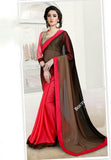 Reversible Silk and Faux Georgette Saree in Brown and Pink - Boutique4India Inc.
