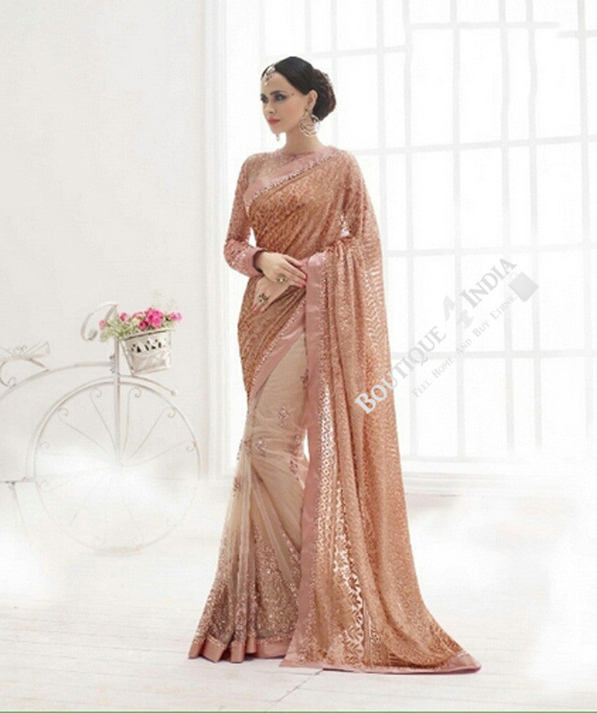 Sarees - Brownish Pink And Golden Bridal Collections - Resplendent Bridal Designer Wedding Special Collections / Wedding / Party / Special Occasions / Festival - Boutique4India Inc.