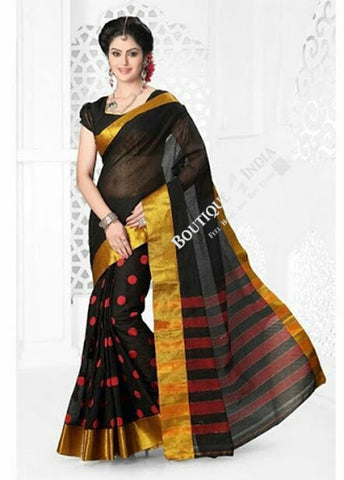 Cotton Silk Casual Saree in Black and Golden - Boutique4India Inc.