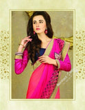 Sarees - Hot Pink and Purple Shade Net and Chiffon - Boutique4India Inc.