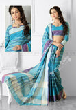 Ravishing Cotton Silk Saree in Different Blue Shades - Boutique4India Inc.