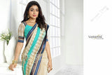 Chiffon Silk and Net Saree in Half White and Blue Shades - Boutique4India Inc.