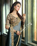 Sarees - Grey, Black And Golden Net and Chiffon - Boutique4India Inc.