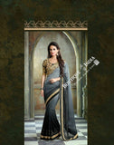 Sarees - Grey, Black And Golden Net and Chiffon - Boutique4India Inc.