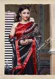 Smooth-textured Net Chiffon Saree in Black and Red - Boutique4India Inc.