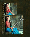 Sarees - Blue And Ruby Red Net and Chiffon - Boutique4India Inc.