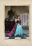 Smooth-textured Net Chiffon Saree in Pink, Black and Blue - Boutique4India Inc.