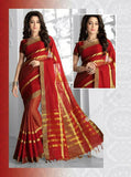 Ravishing Cotton Silk Saree in Ruby Red and Golden - Boutique4India Inc.