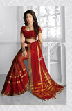 Ravishing Cotton Silk Saree in Ruby Red and Golden - Boutique4India Inc.
