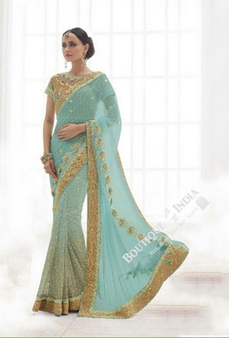 Sarees - Magical Blue And Golden Bridal Collections - Resplendent Bridal Designer Wedding Special Collections / Wedding / Party / Special Occasions / Festival - Boutique4India Inc.