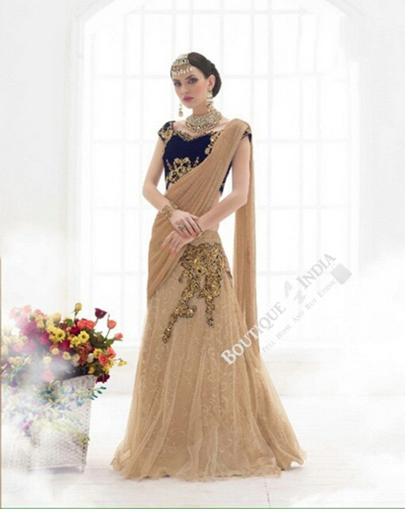 Sarees - Royal Blue And Golden Bridal Collections - Resplendent Bridal Designer Wedding Special Collections / Wedding / Party / Special Occasions / Festival - Boutique4India Inc.