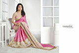 Chiffon Silk and Net Embroidered Saree in Pink and Golden - Boutique4India Inc.