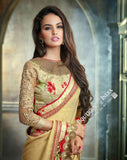 Sarees - Golden Yellow And Red Net and Chiffon Embroided - Boutique4India Inc.