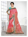 Chiffon Silk Saree in Peach, Pink, Orange Shade and Blue - Boutique4India Inc.