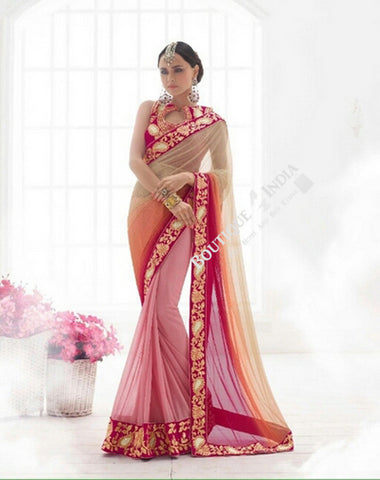 Sarees - Pink, Hot Pink And Golden Bridal Collections - Resplendent Bridal Designer Wedding Special Collections / Wedding / Party / Special Occasions / Festival - Boutique4India Inc.