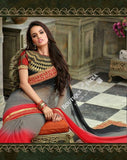 Sarees - Grey, Hot Red And Golden Net and Chiffon - Boutique4India Inc.