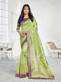 Chiffon Silk and Net Embroidered Saree in Green and Blue - Boutique4India Inc.