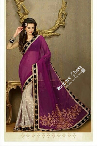 Sarees - Net and Chiffon with Purple Color - Boutique4India Inc.