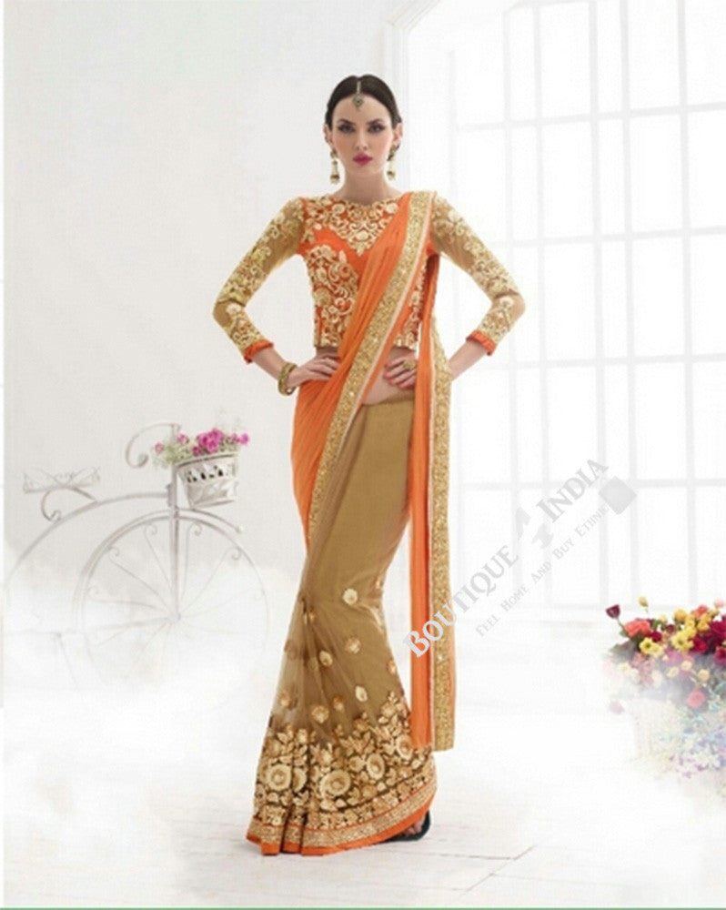 Sarees - Orange And Golden Bridal Collections - Resplendent Bridal Designer Wedding Special Collections / Wedding / Party / Special Occasions / Festival - Boutique4India Inc.